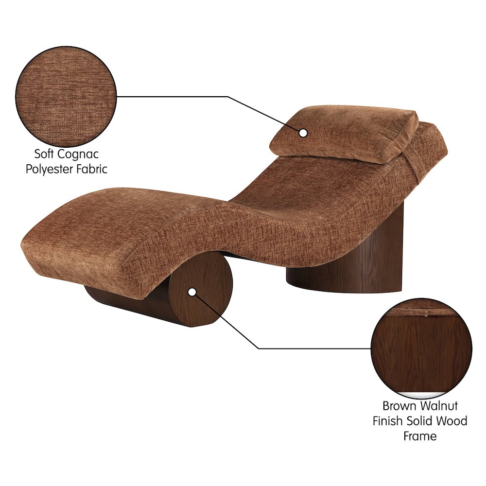 Marcella Cognac Fabric Upholstered Chaise Lounge. Picture 9