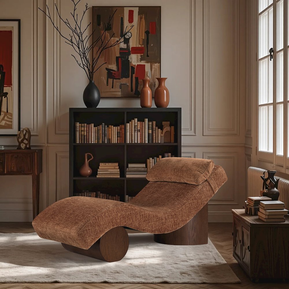 Marcella Cognac Fabric Upholstered Chaise Lounge. Picture 7