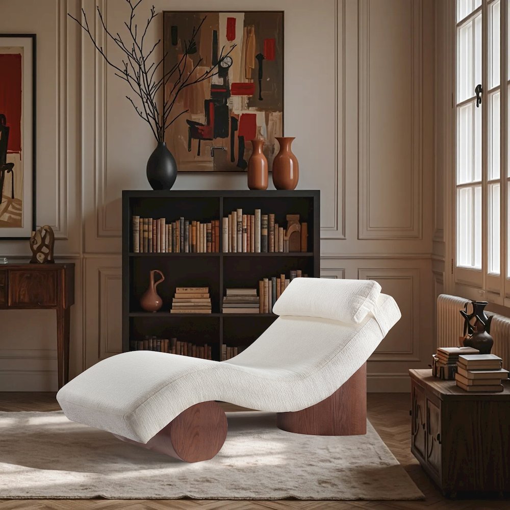 Marcella Cream Fabric Upholstered Chaise Lounge. Picture 7