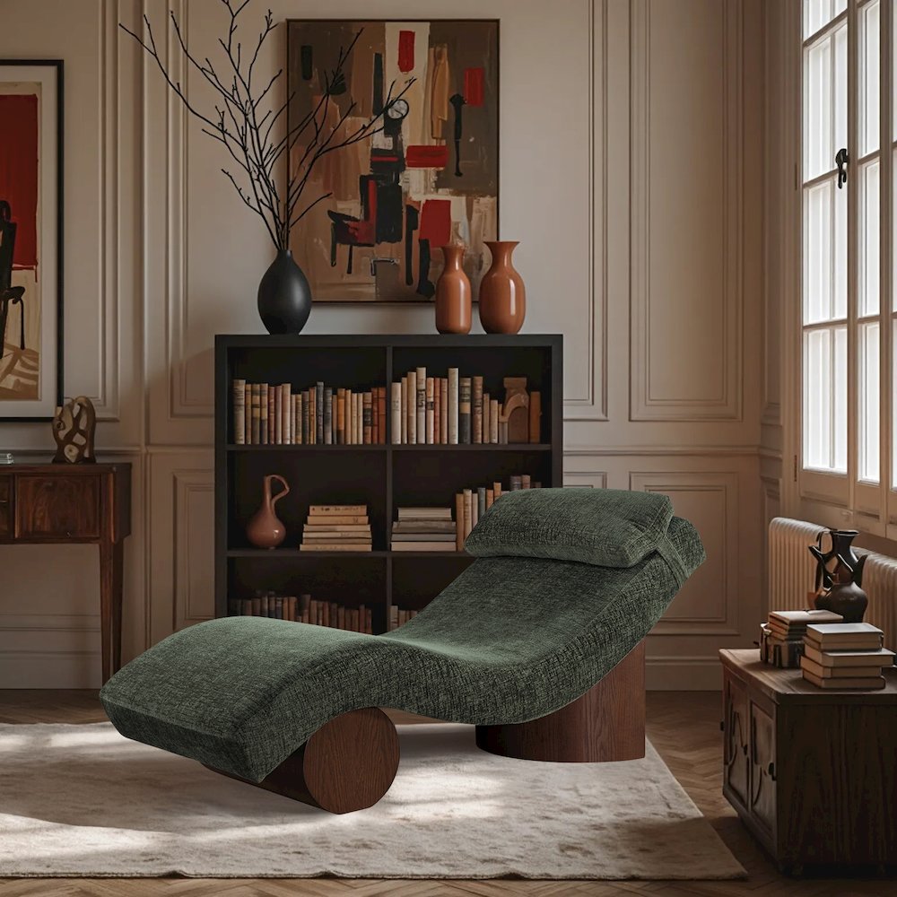 Marcella Green Fabric Upholstered Chaise Lounge. Picture 7