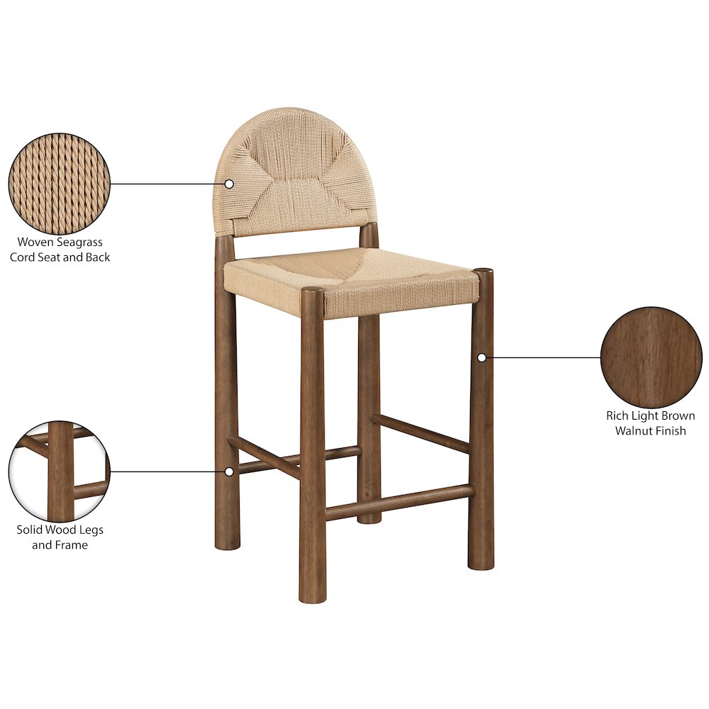 Bohemia Beige Woven Seagrass Cord And Solid Wood Counter Stool. Picture 10