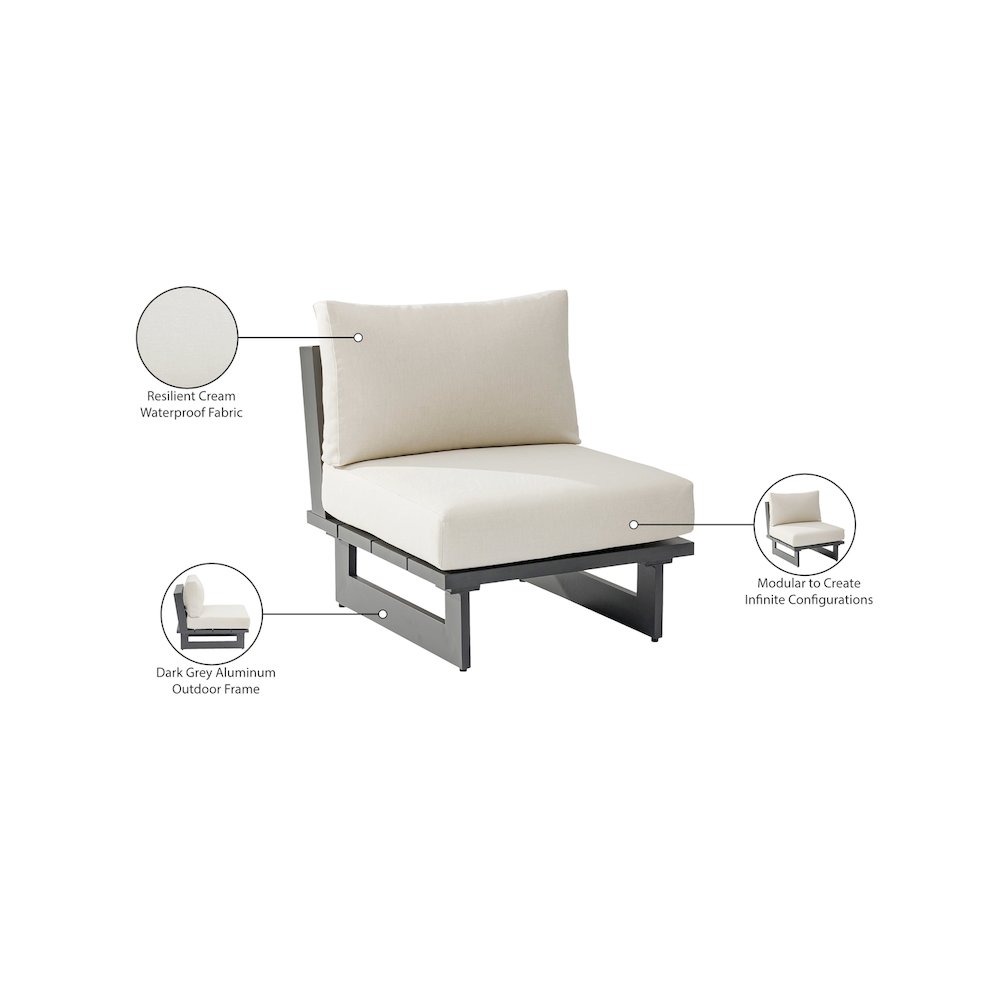 Maldives Cream Water Resistant Fabric Outdoor Patio Armless Chair. Picture 11