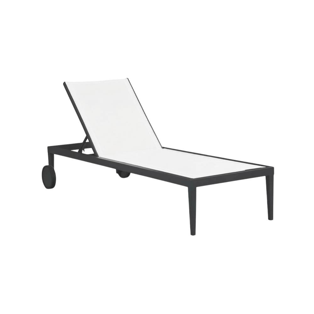 White Mesh Fabric Outdoor Lounge Chaise With Modern Design And Cushioned Seat. Picture 1