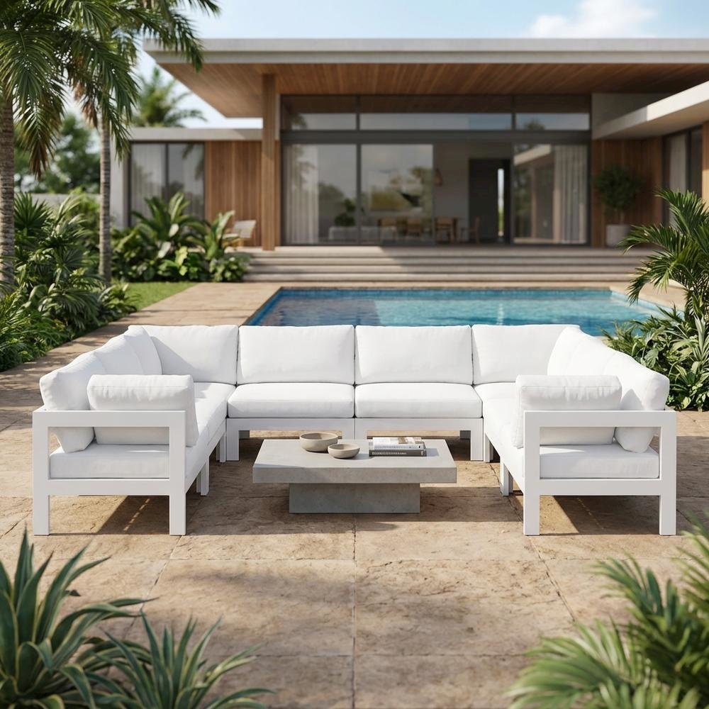White Fabric Outdoor Patio Modular Sectional With Contemporary Style. Picture 3