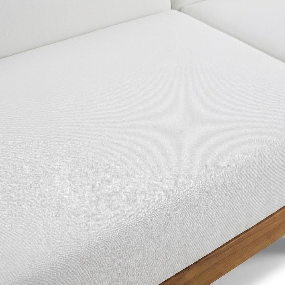 White Fabric Outdoor Patio Modular Sofa, Acacia Wood Finish, Contemporary Design. Picture 5