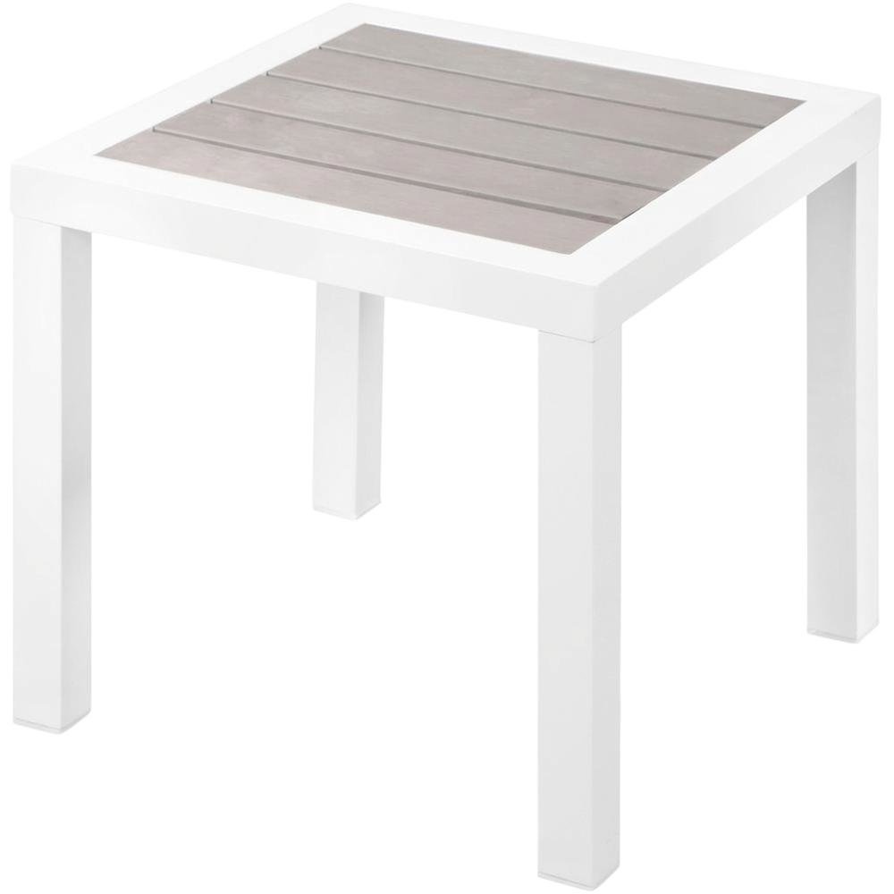 Gray Wood Look Outdoor Patio End Table With Aluminum Frame. Picture 1
