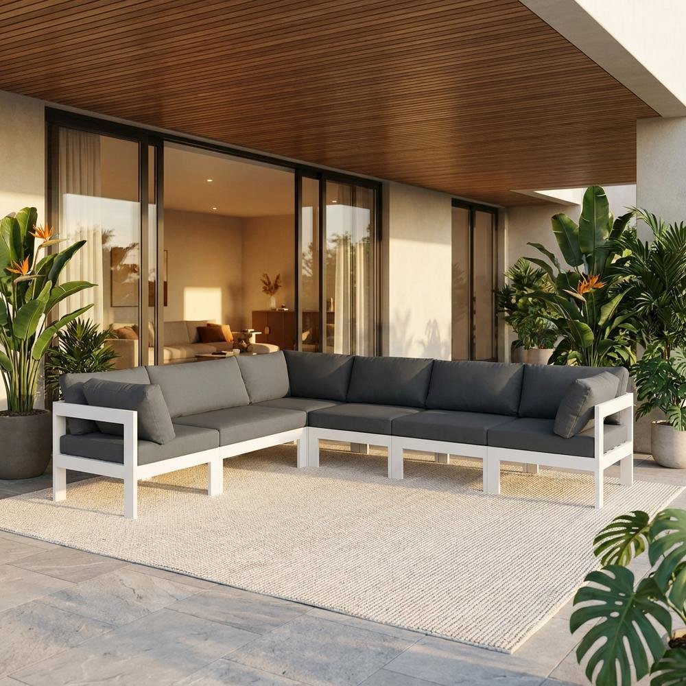 Gray Fabric Outdoor Sectional With Contemporary Style And Comfortable Seating. Picture 2