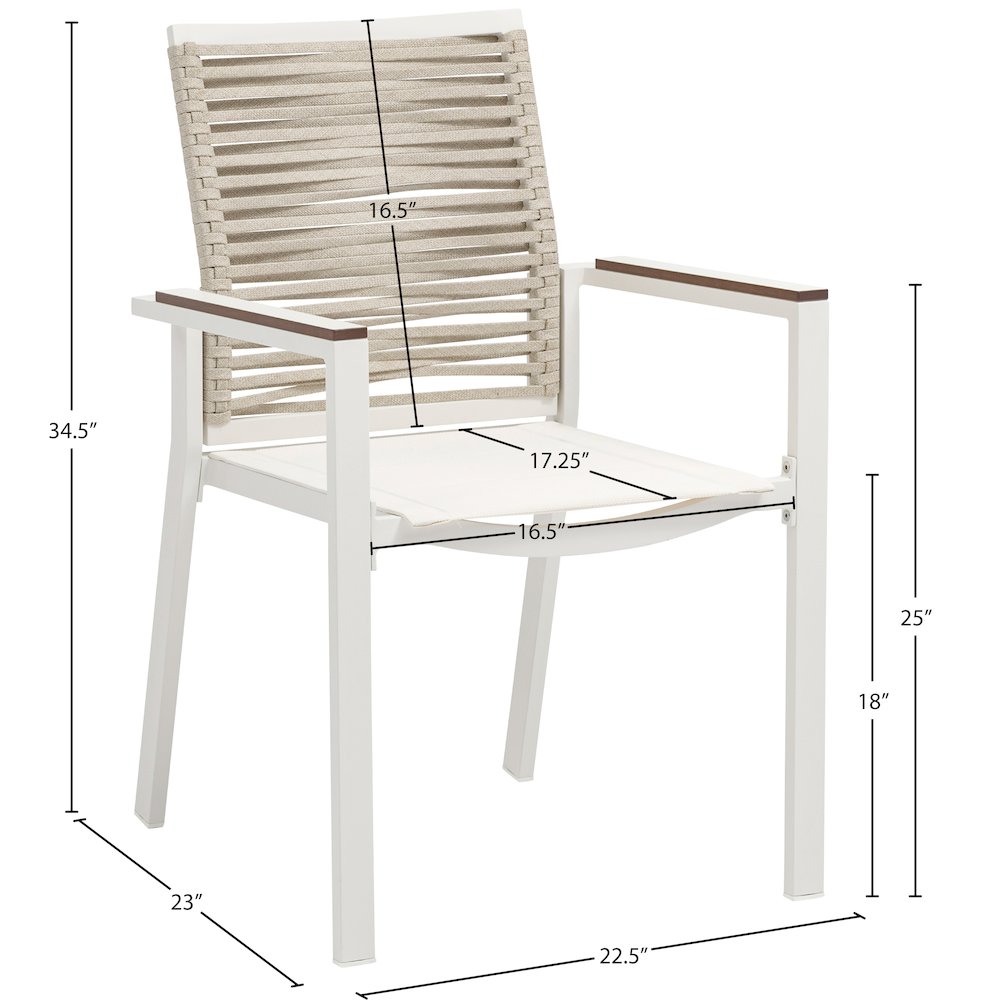 Maldives Beige Rope Fabric Outdoor Patio Dining Arm Chair, Set of 2. Picture 8