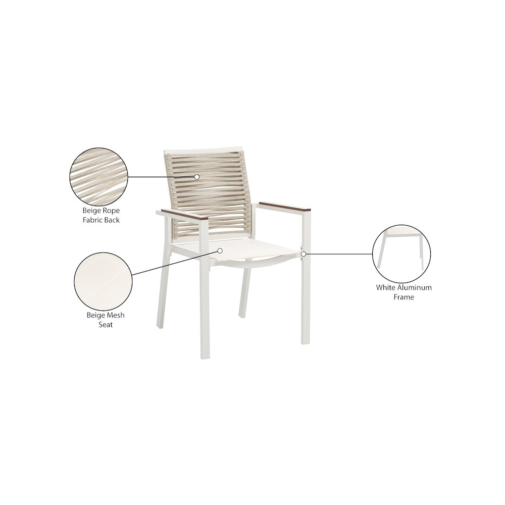 Maldives Beige Rope Fabric Outdoor Patio Dining Arm Chair, Set of 2. Picture 9