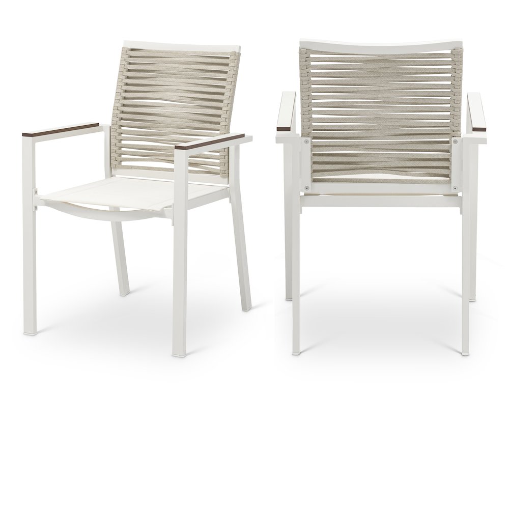 Maldives Beige Rope Fabric Outdoor Patio Dining Arm Chair, Set of 2. Picture 1