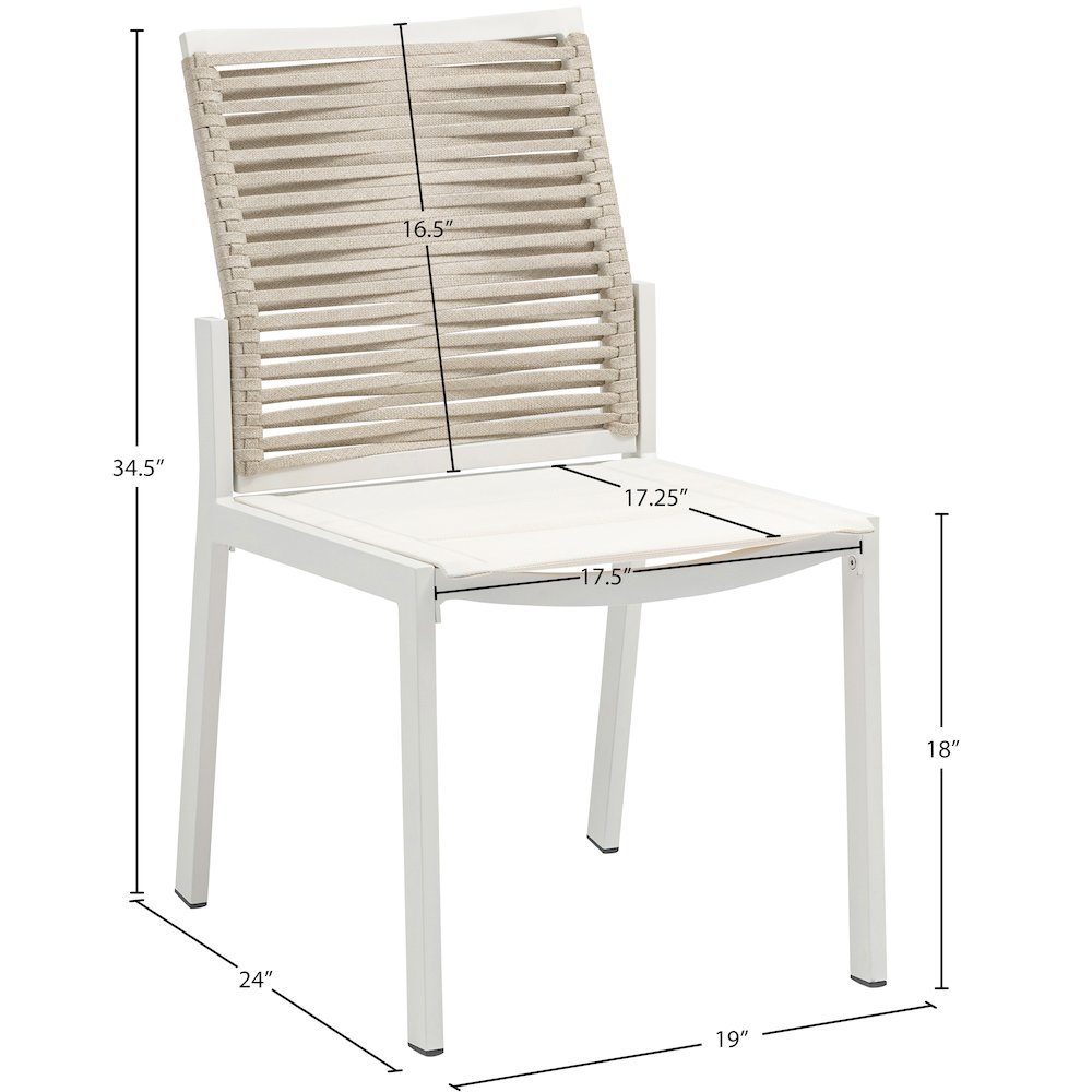 Maldives Beige Rope Fabric Outdoor Patio Dining Side Chair, Set of 2. Picture 8