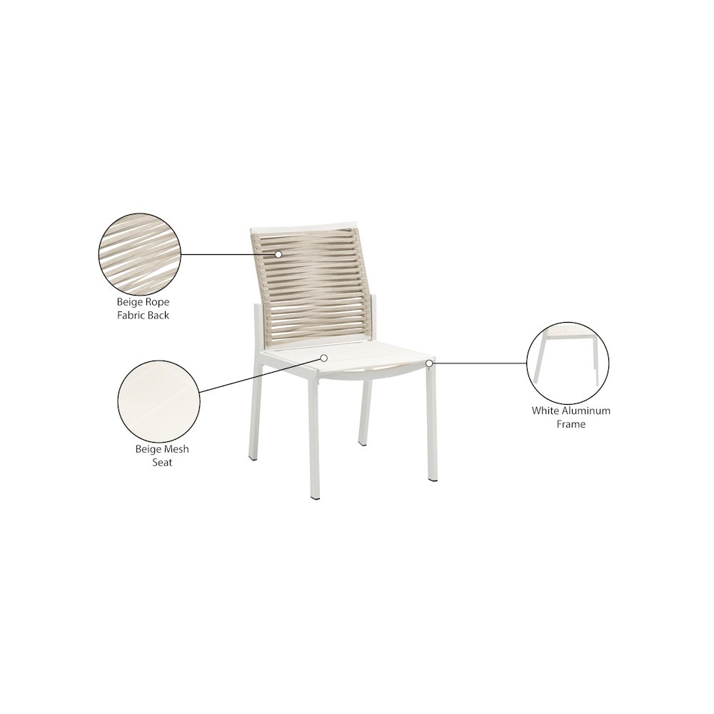 Maldives Beige Rope Fabric Outdoor Patio Dining Side Chair, Set of 2. Picture 9