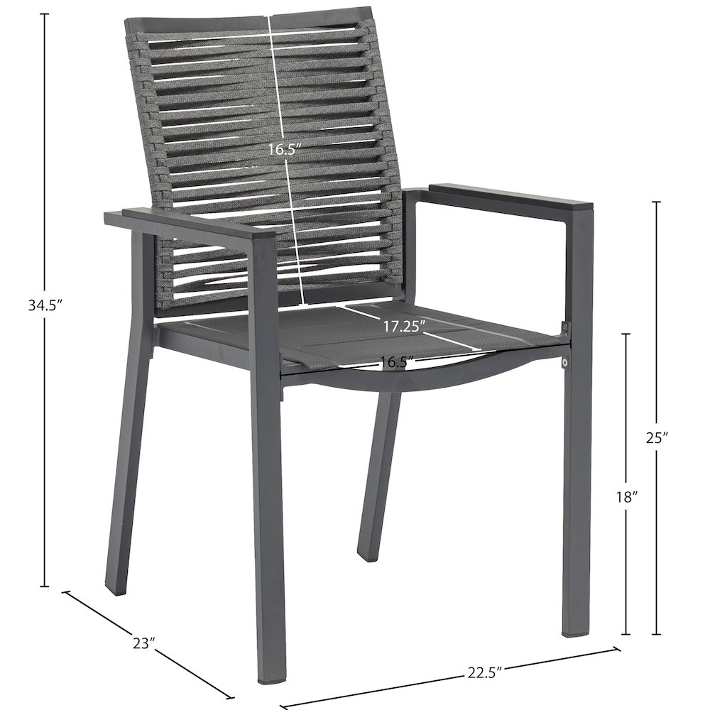 Maldives Grey Rope Fabric Outdoor Patio Dining Arm Chair, Set of 2. Picture 8