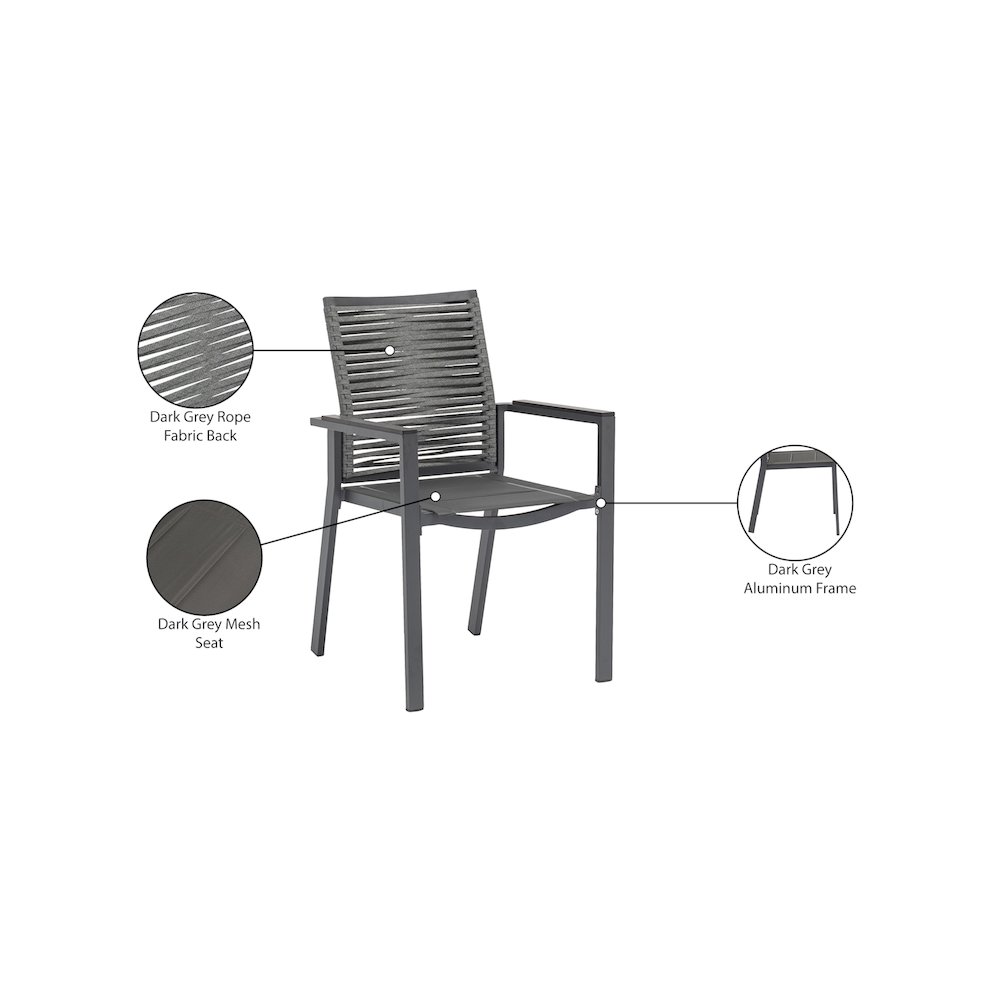 Maldives Grey Rope Fabric Outdoor Patio Dining Arm Chair, Set of 2. Picture 9