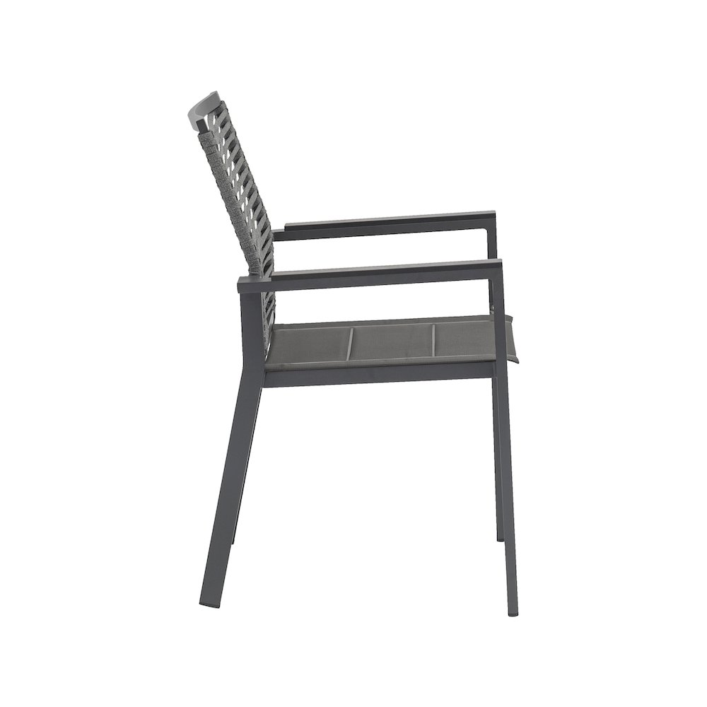 Maldives Grey Rope Fabric Outdoor Patio Dining Arm Chair, Set of 2. Picture 4