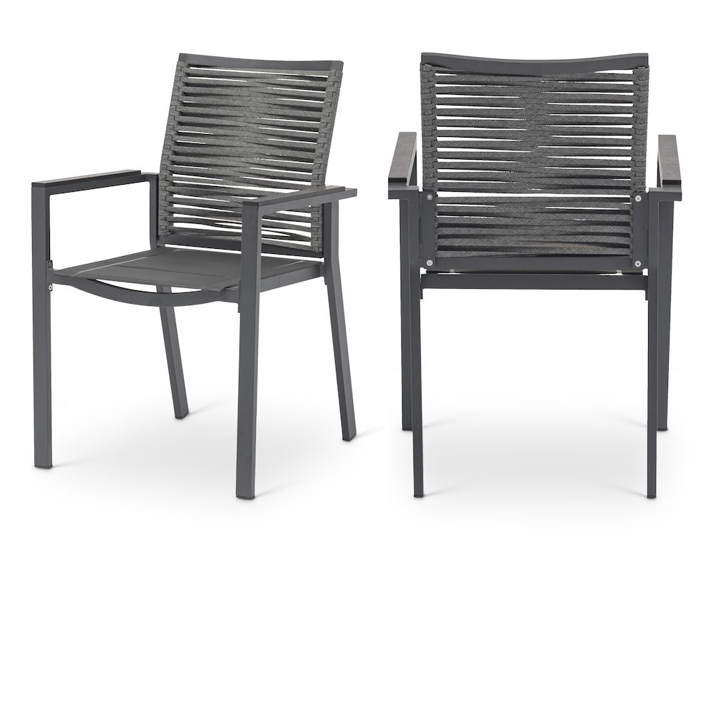 Maldives Grey Rope Fabric Outdoor Patio Dining Arm Chair, Set of 2. Picture 1