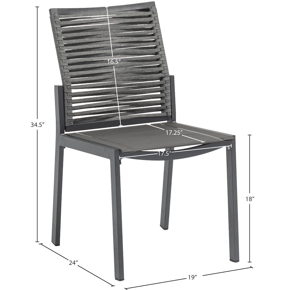 Maldives Grey Rope Fabric Outdoor Patio Dining Side Chair, Set of 2. Picture 8
