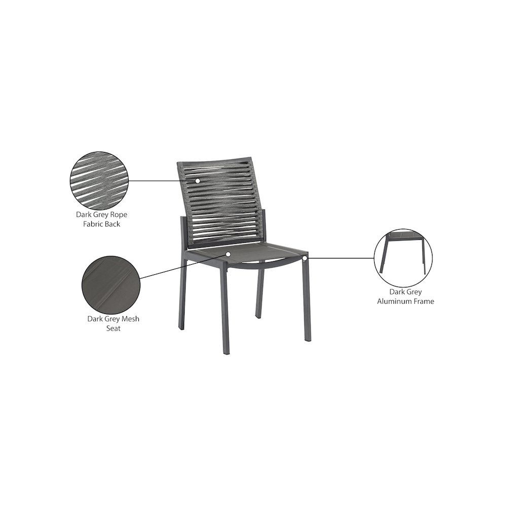 Maldives Grey Rope Fabric Outdoor Patio Dining Side Chair, Set of 2. Picture 9