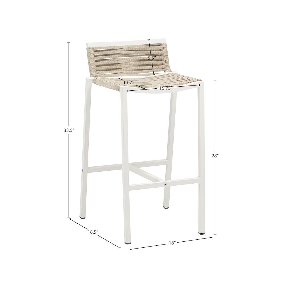 Maldives Cream Rope Fabric Outdoor Patio Barstool, Set of 2. Picture 8
