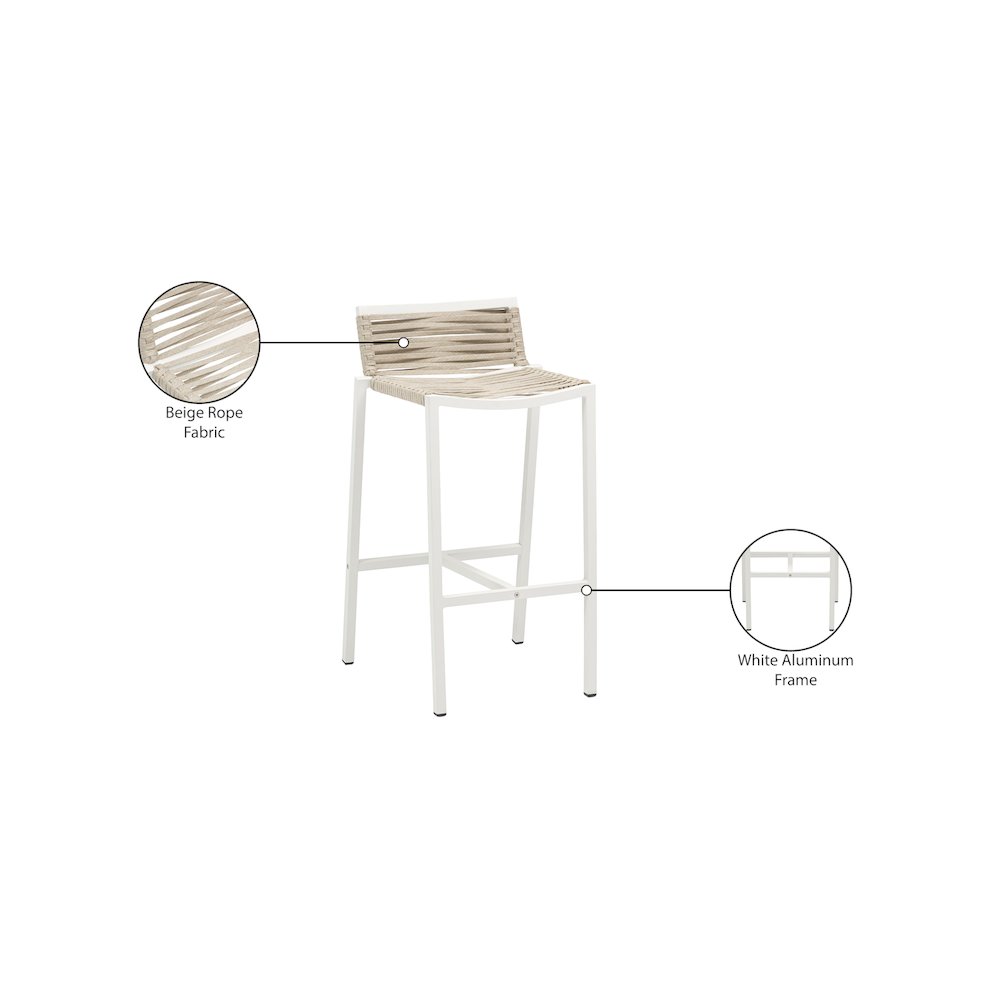Maldives Cream Rope Fabric Outdoor Patio Barstool, Set of 2. Picture 9