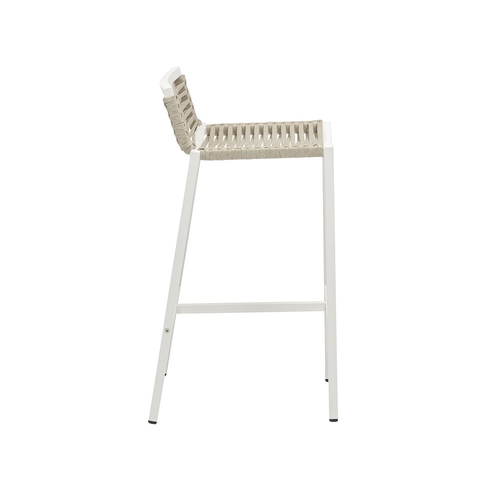 Maldives Cream Rope Fabric Outdoor Patio Barstool, Set of 2. Picture 4