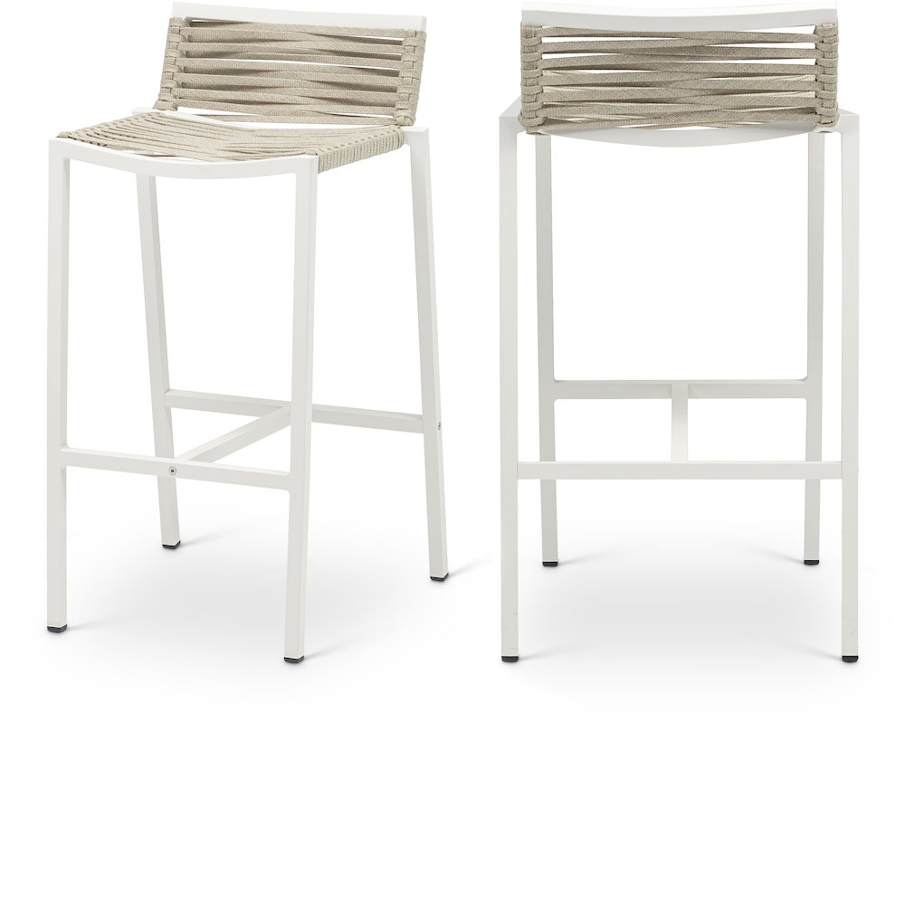Maldives Cream Rope Fabric Outdoor Patio Barstool, Set of 2. Picture 1