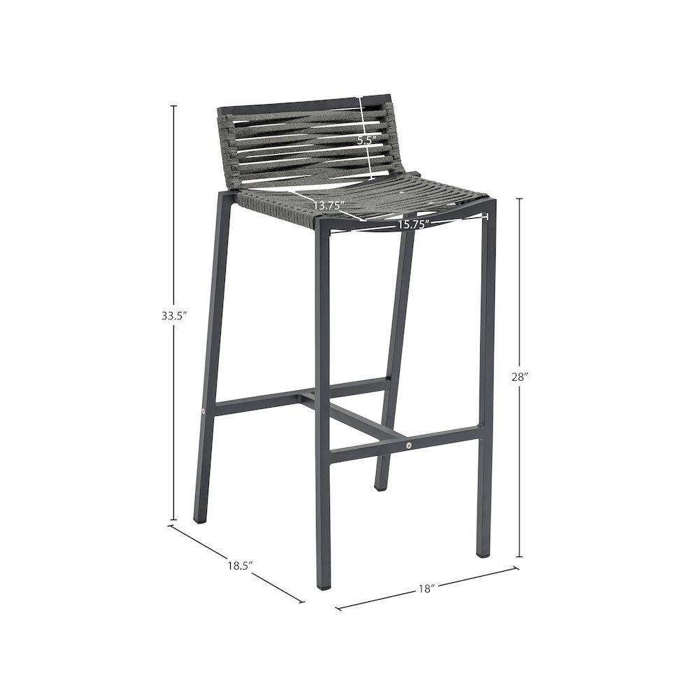 Maldives Grey Rope Fabric Outdoor Patio Barstool, Set of 2. Picture 8