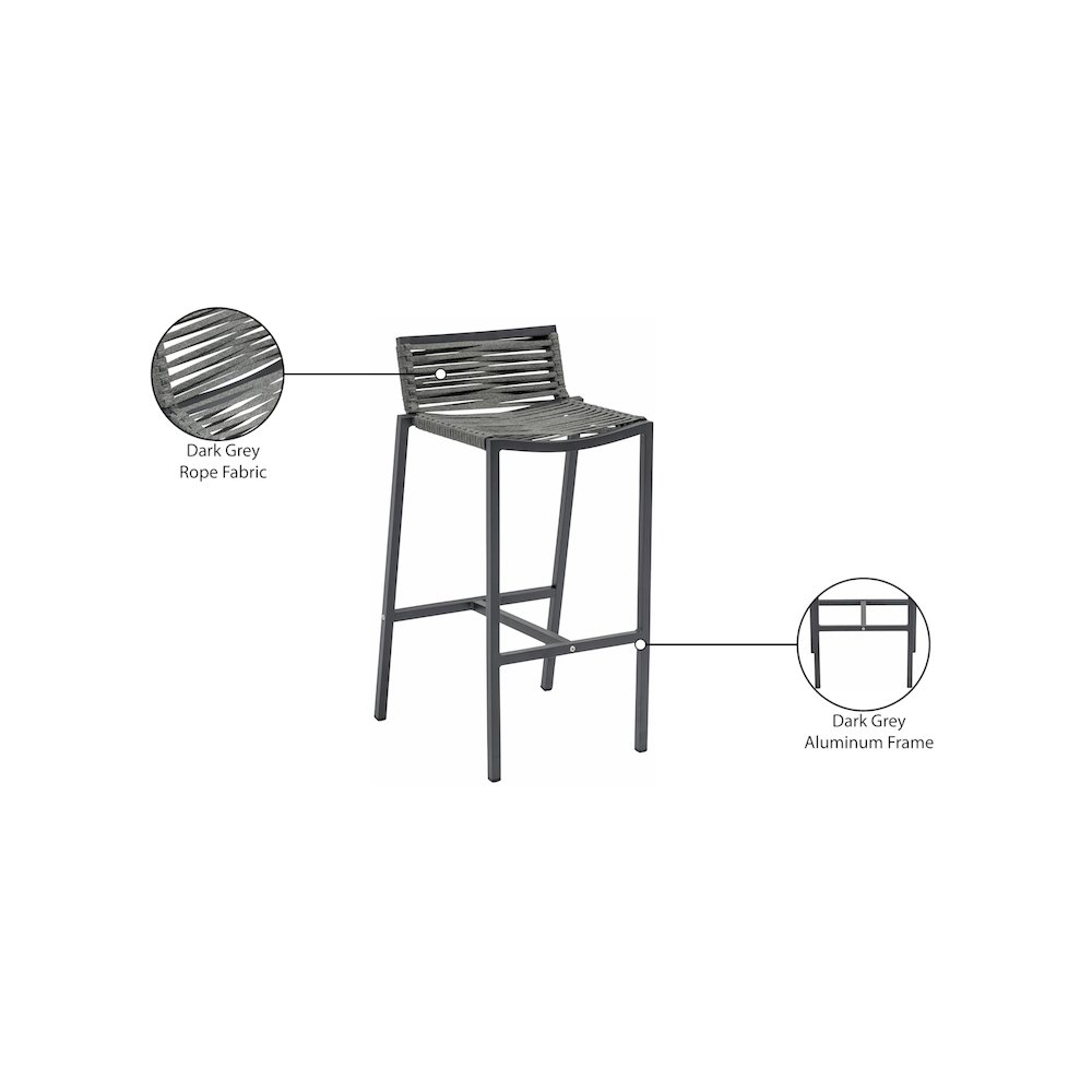 Maldives Grey Rope Fabric Outdoor Patio Barstool, Set of 2. Picture 9