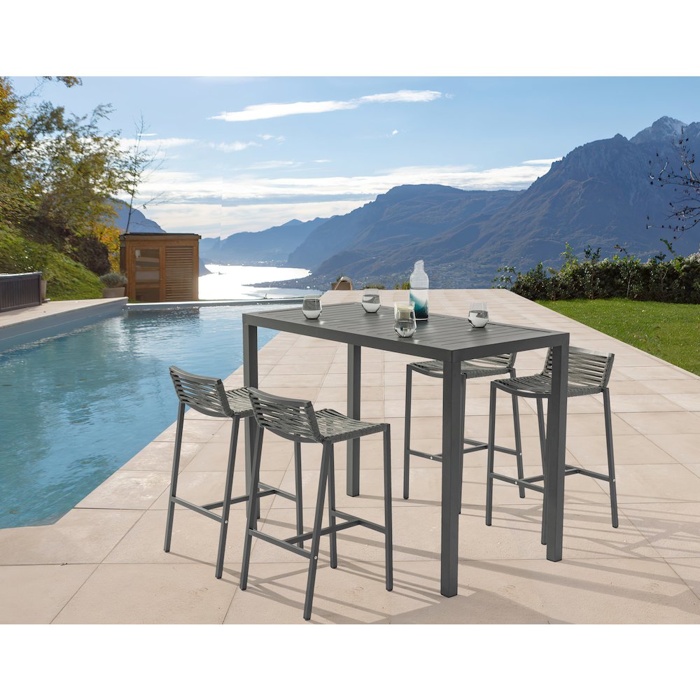 Maldives Grey Rope Fabric Outdoor Patio Barstool, Set of 2. Picture 7