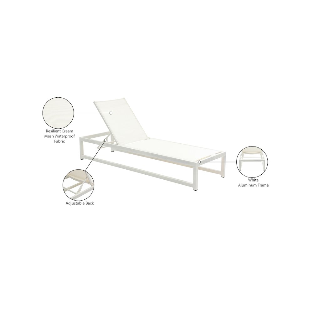 Maldives Cream Mesh Water Resistant Fabric Outdoor Patio Sun Chaise Lounge Chair. Picture 13
