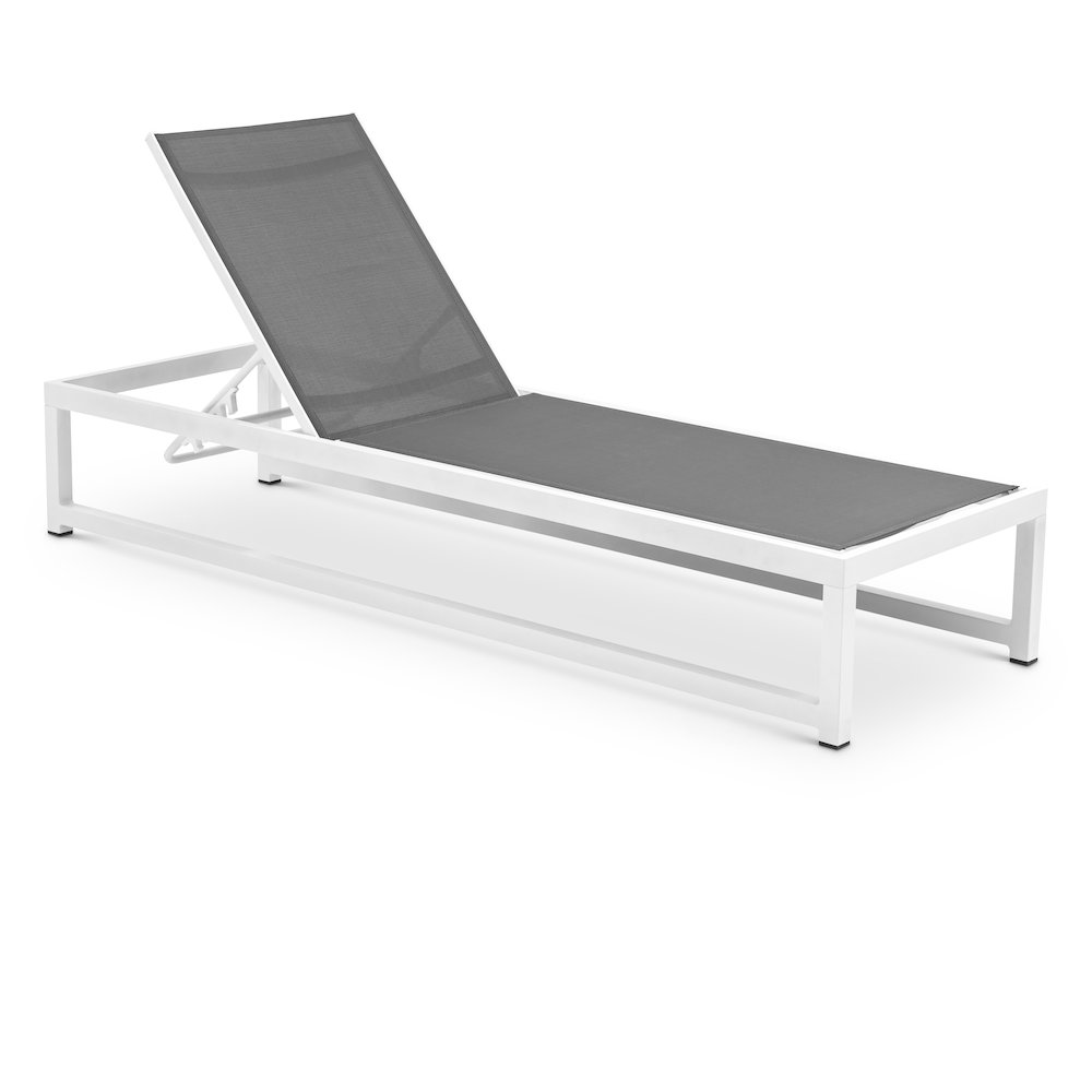Maldives Grey Mesh Water Resistant Fabric Outdoor Patio Sun Chaise Lounge Chair. Picture 1