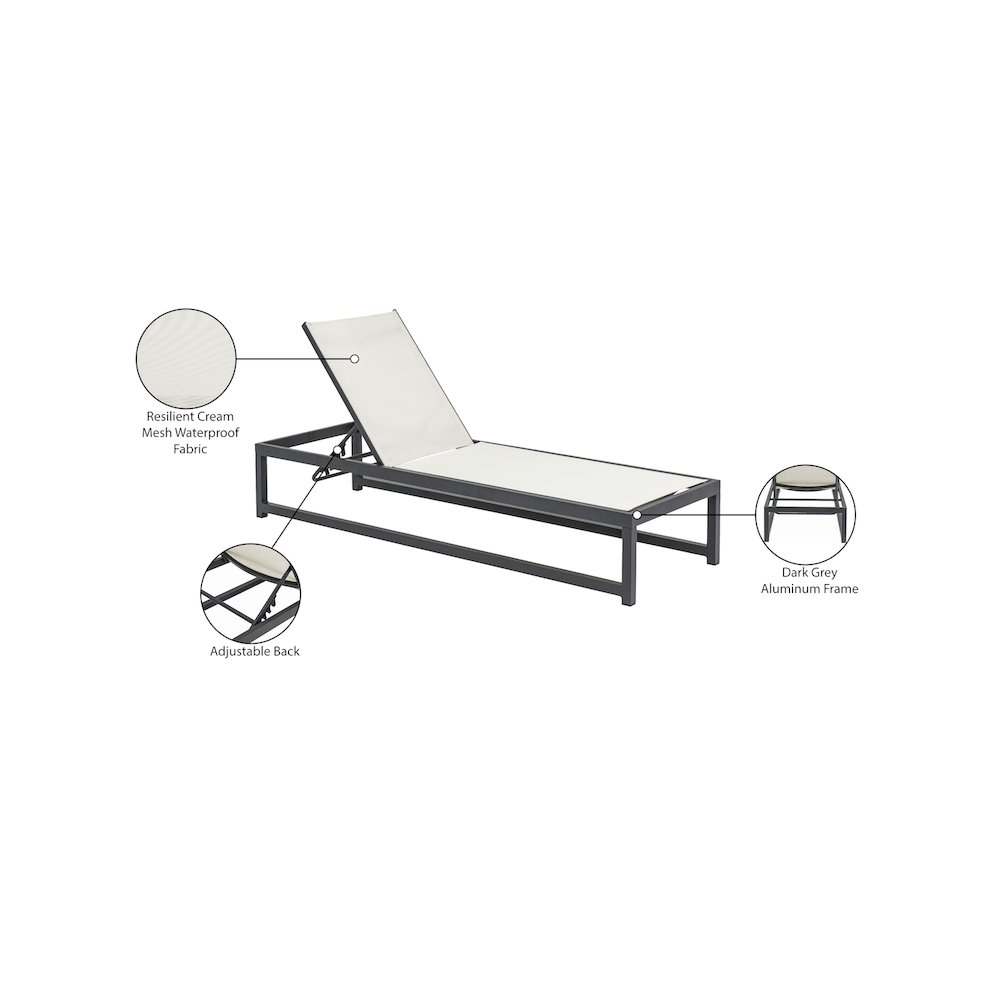 Maldives Cream Mesh Water Resistant Fabric Outdoor Patio Sun Chaise Lounge Chair. Picture 13