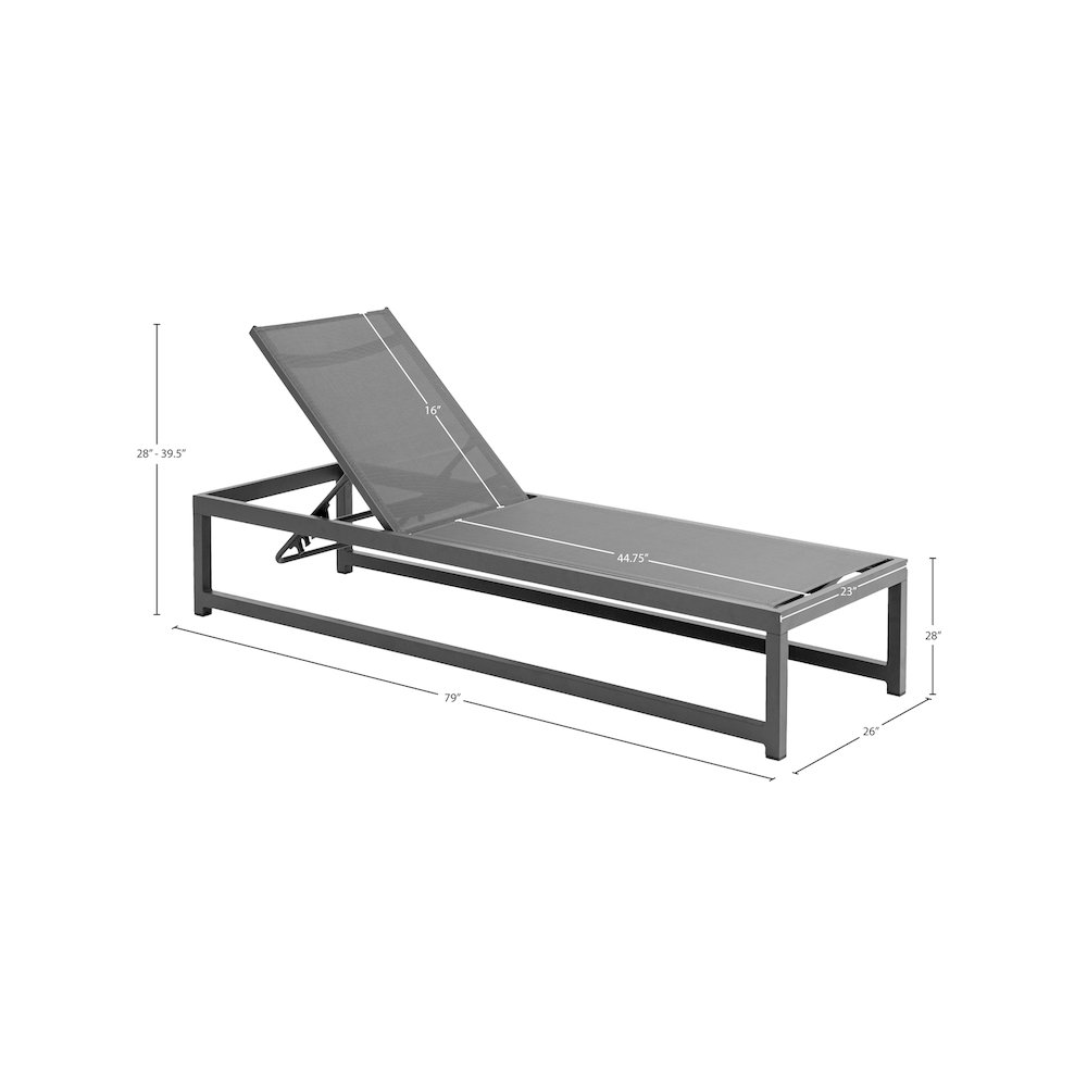 Maldives Grey Mesh Water Resistant Fabric Outdoor Patio Sun Chaise Lounge Chair. Picture 12
