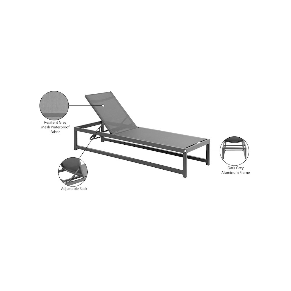 Maldives Grey Mesh Water Resistant Fabric Outdoor Patio Sun Chaise Lounge Chair. Picture 13