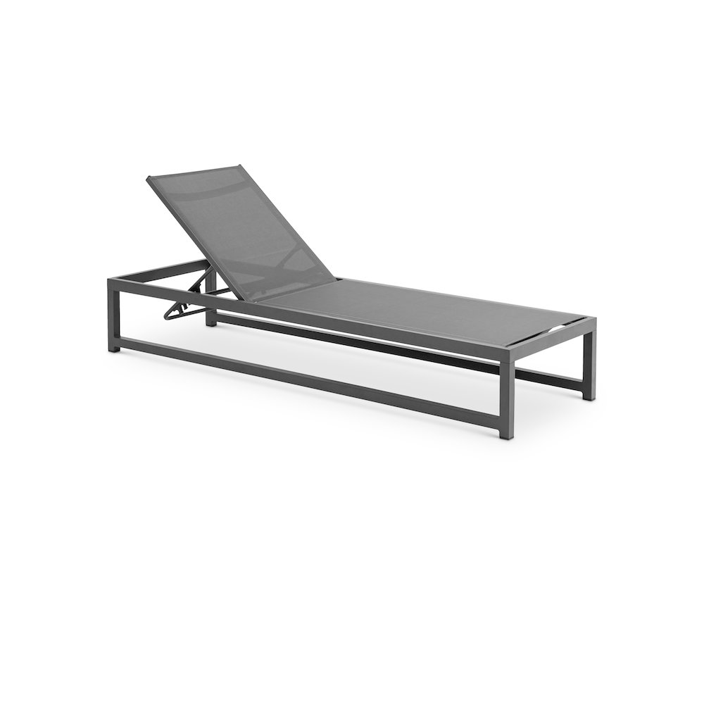 Maldives Grey Mesh Water Resistant Fabric Outdoor Patio Sun Chaise Lounge Chair. Picture 1