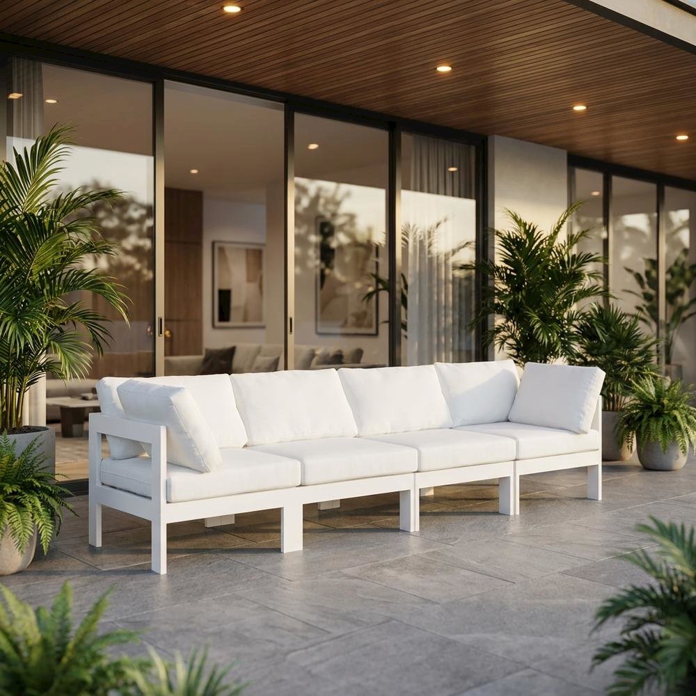 White Fabric Outdoor Patio Modular Sofa With Contemporary Design For Garden Use. Picture 2