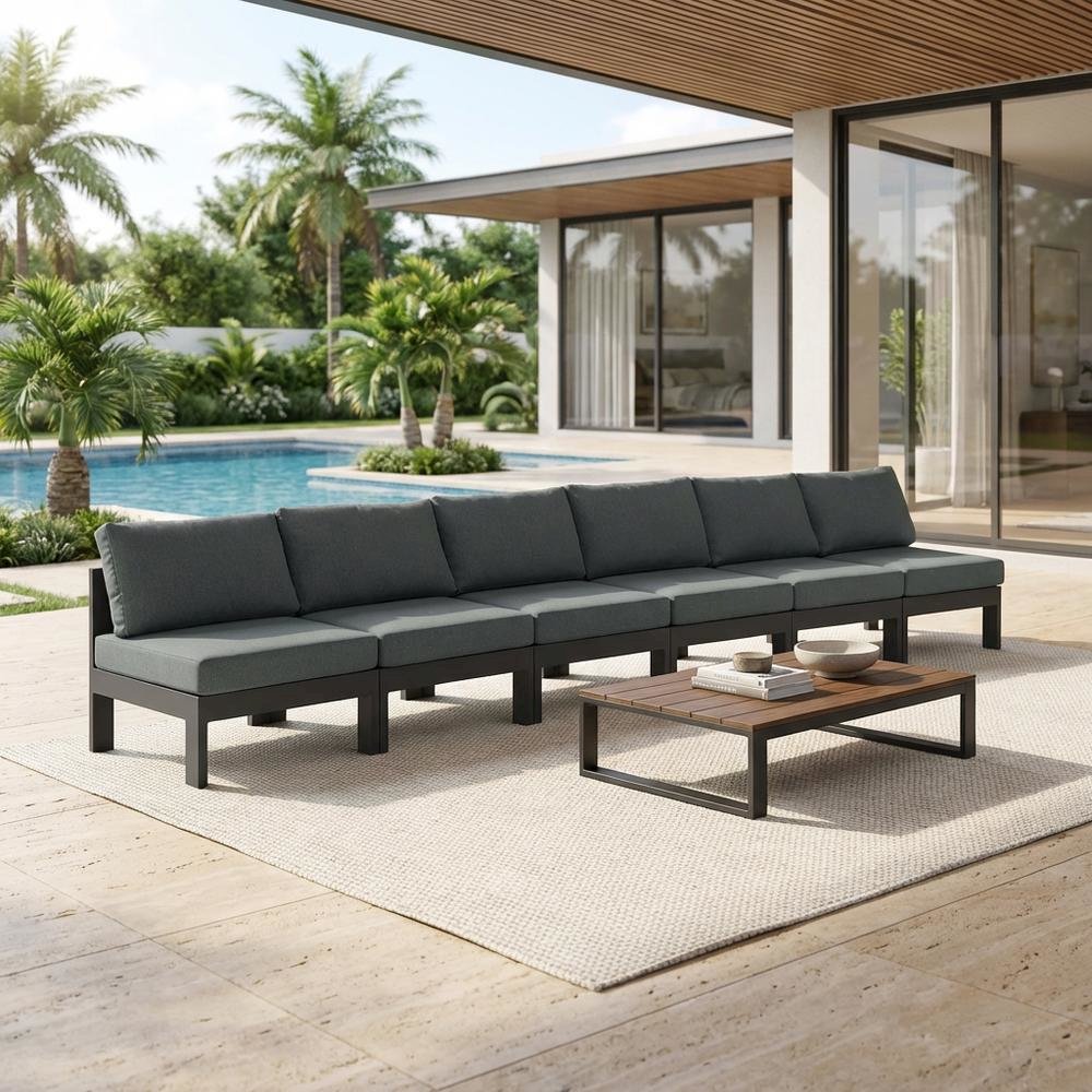 Gray Fabric Outdoor Modular Sofa With Contemporary Style And Cushioned Seating. Picture 3