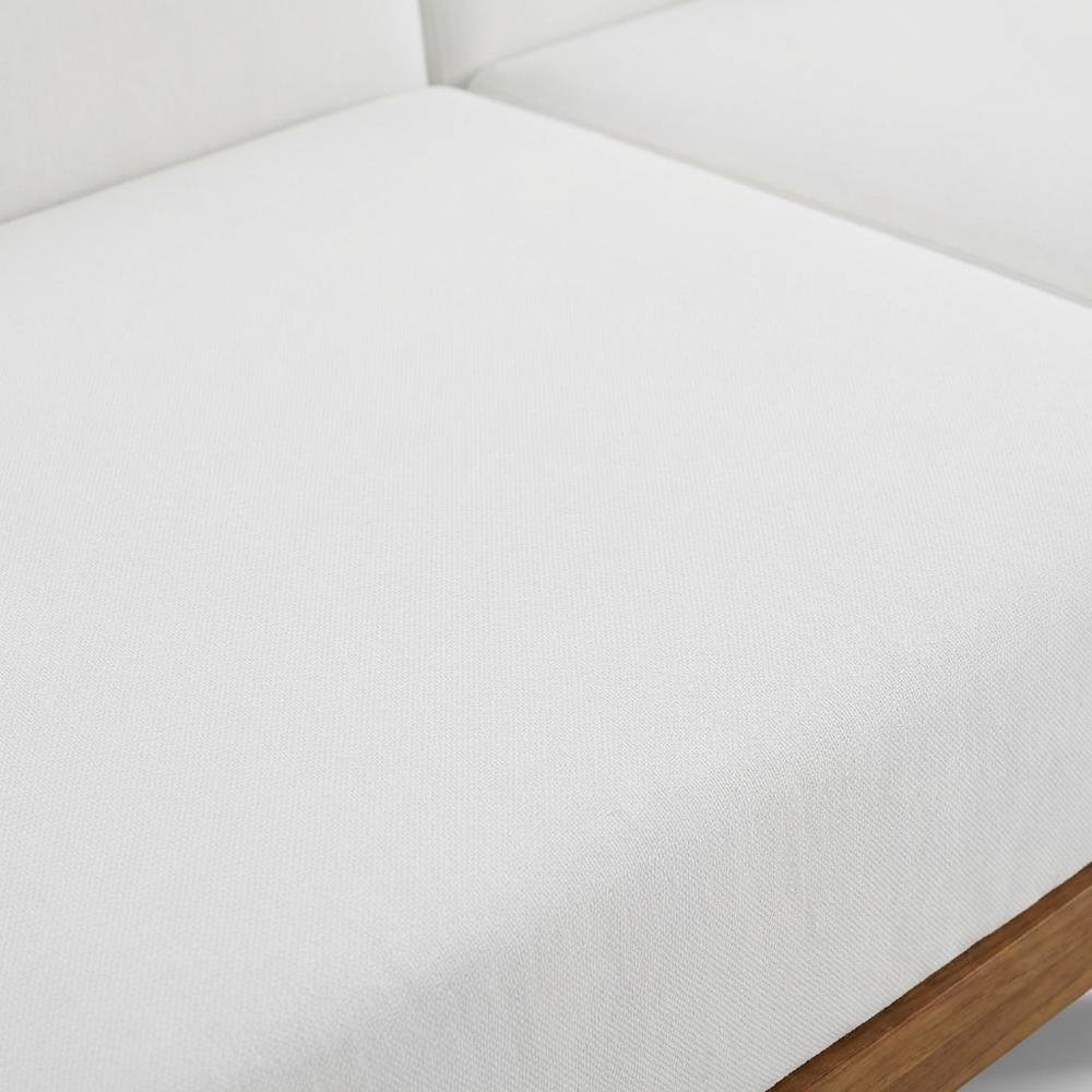 White Fabric Outdoor Modular Sofa With Acacia Wood Finish And Contemporary Style. Picture 5