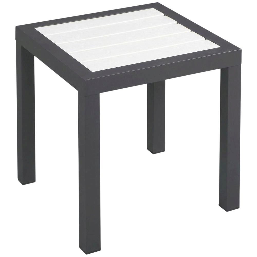 White Wood-Look Accent Paneling Outdoor Patio Aluminum End Table, Contemporary. Picture 1