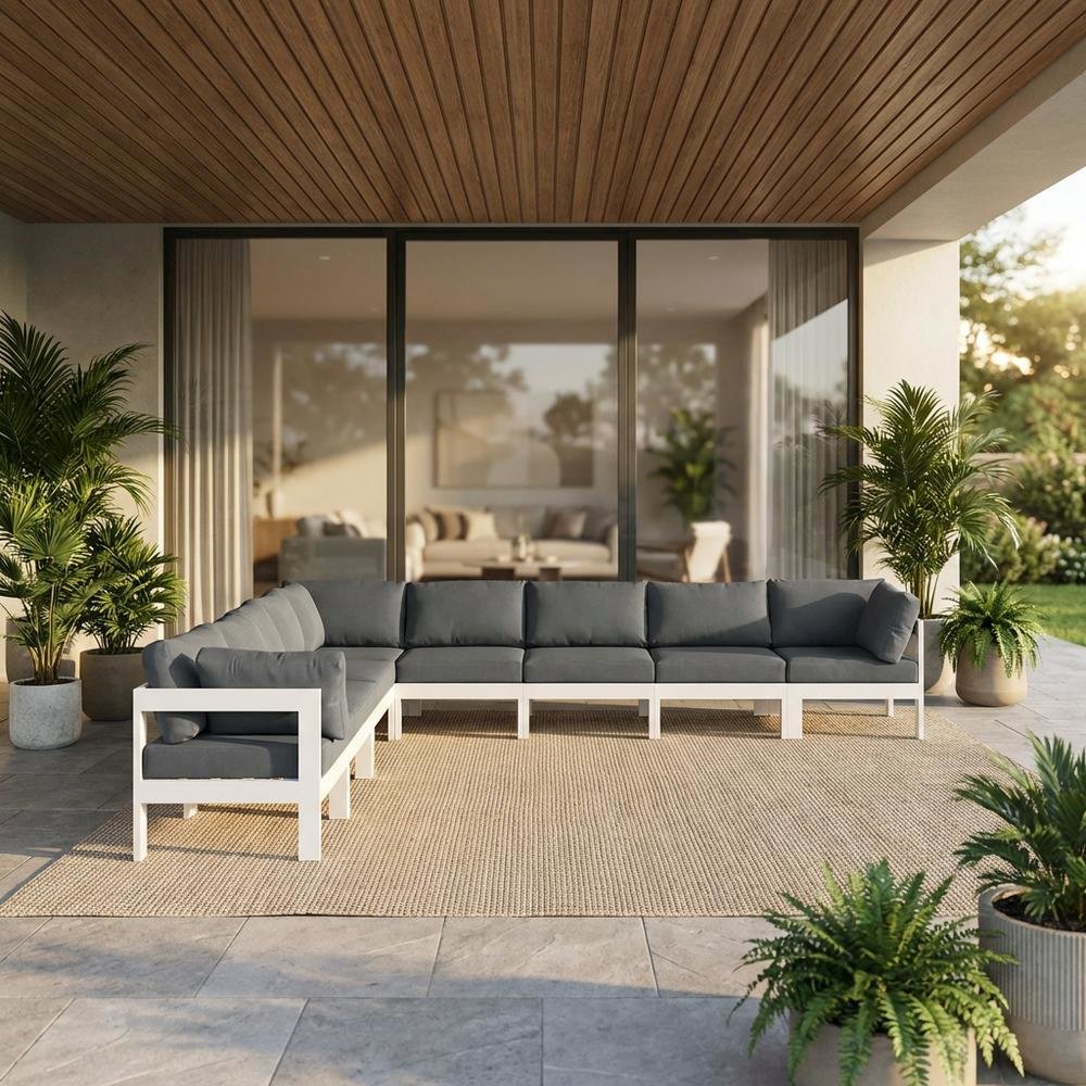 Gray Fabric Outdoor Patio Modular Sectional, Contemporary Style, Backrest. Picture 2