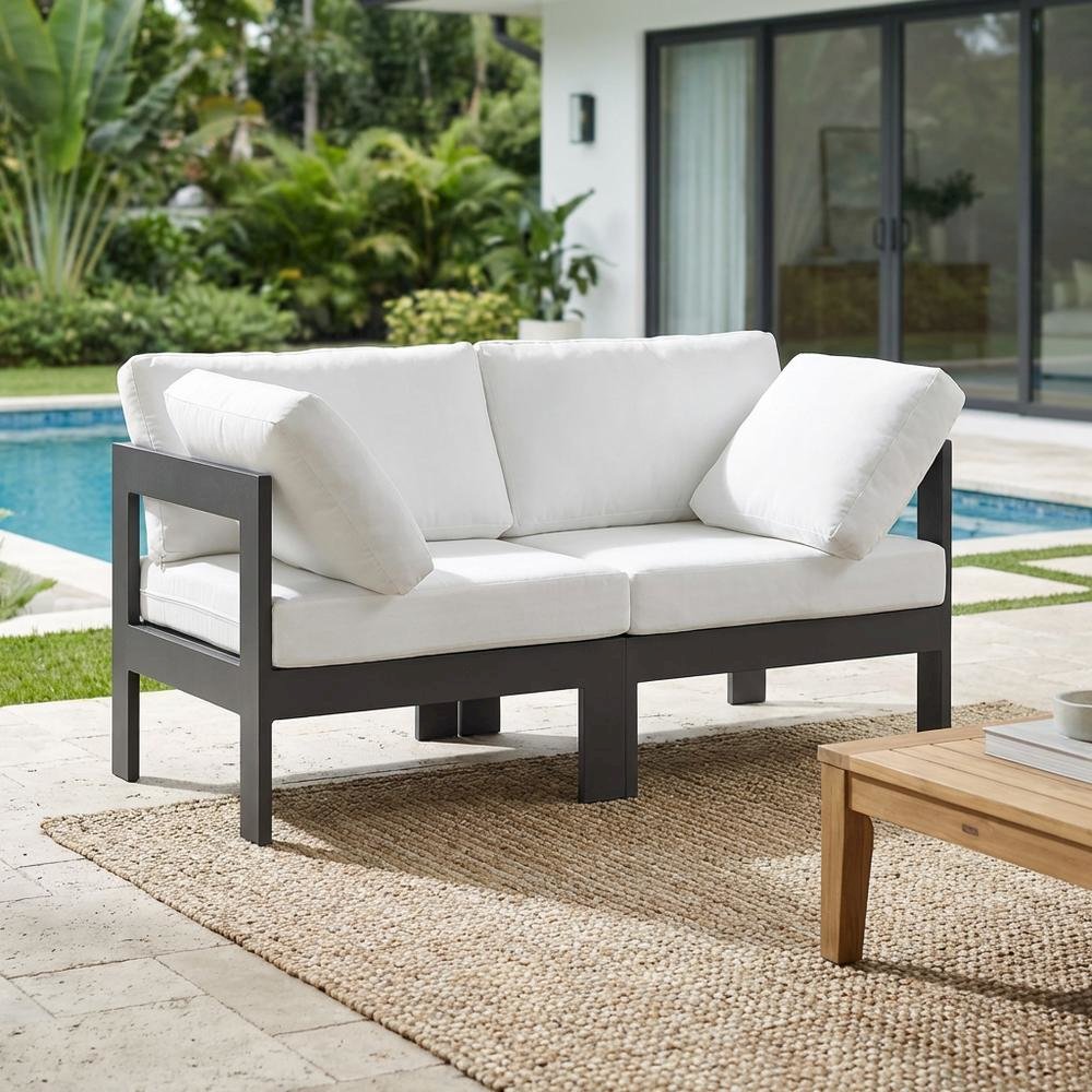 White Fabric Outdoor Modular Sofa With Contemporary Style And Cushioned Seating. Picture 3