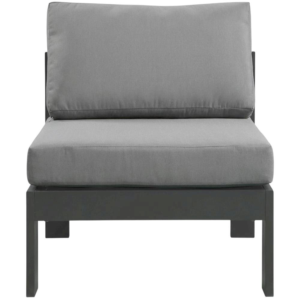 Gray Fabric Outdoor Patio Aluminum Armless Chair With Contemporary Style. Picture 4