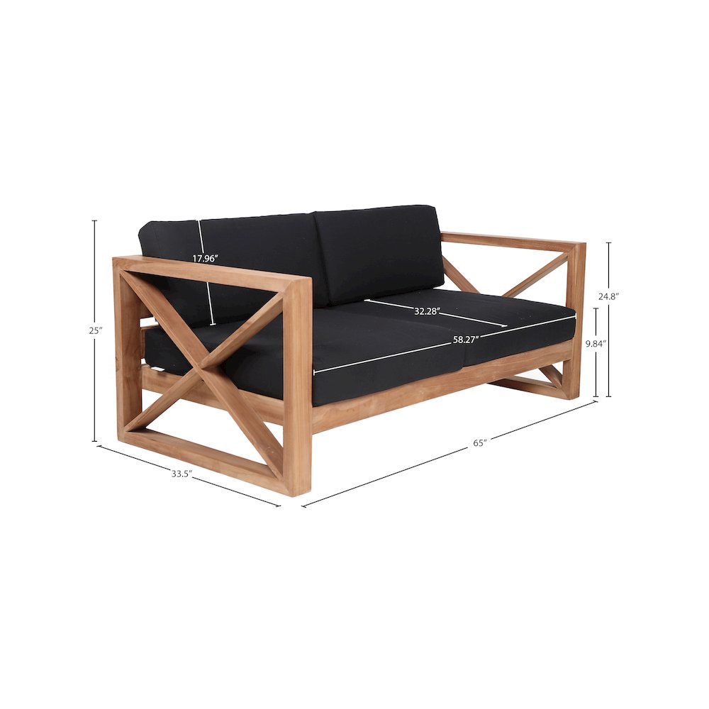 Anguilla Black Water Resistant Fabric Outdoor Loveseat. Picture 7