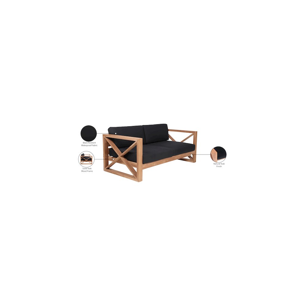 Anguilla Black Water Resistant Fabric Outdoor Loveseat. Picture 8