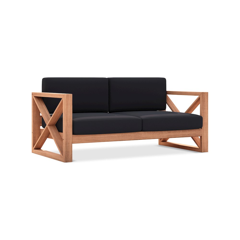 Anguilla Black Water Resistant Fabric Outdoor Loveseat. Picture 1