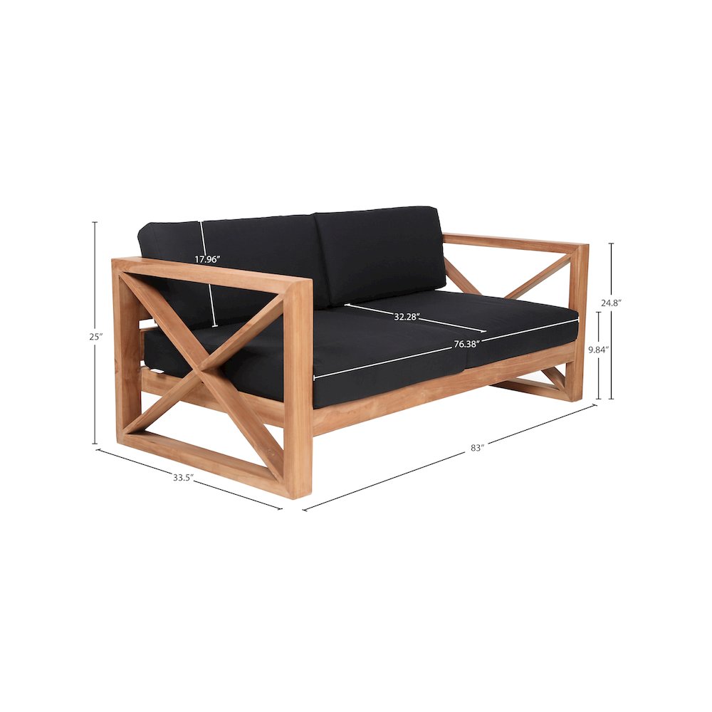 Anguilla Black Water Resistant Fabric Outdoor Sofa. Picture 7