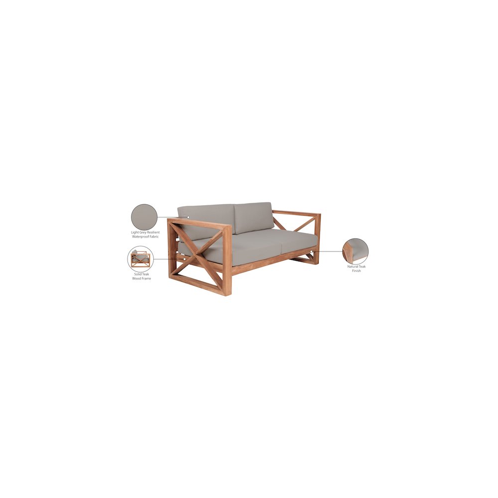 Anguilla Grey Water Resistant Fabric Outdoor Loveseat. Picture 8