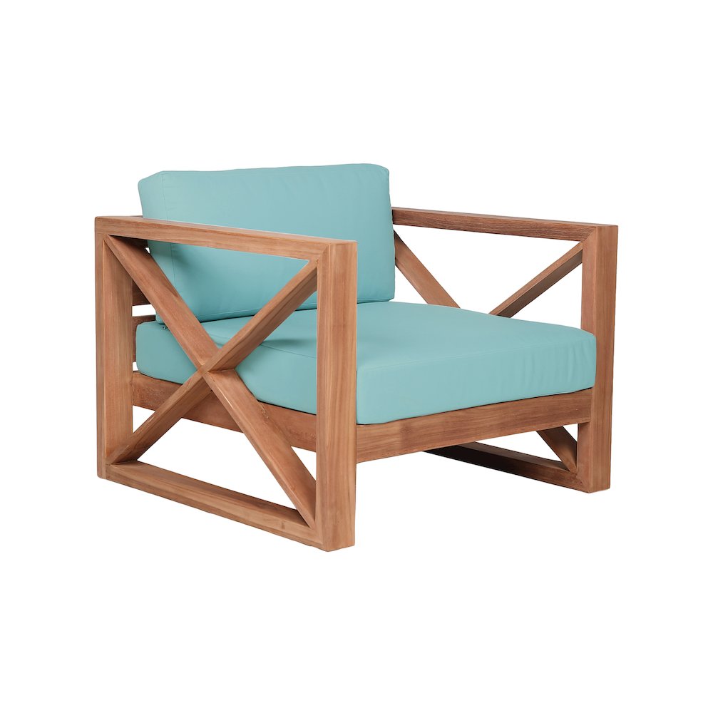 Anguilla Blue Water Resistant Fabric Outdoor Chair. Picture 3