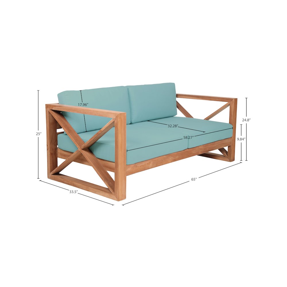 Anguilla Blue Water Resistant Fabric Outdoor Loveseat. Picture 7
