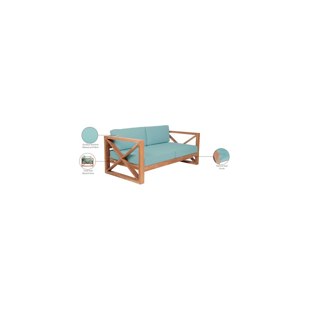Anguilla Blue Water Resistant Fabric Outdoor Loveseat. Picture 8